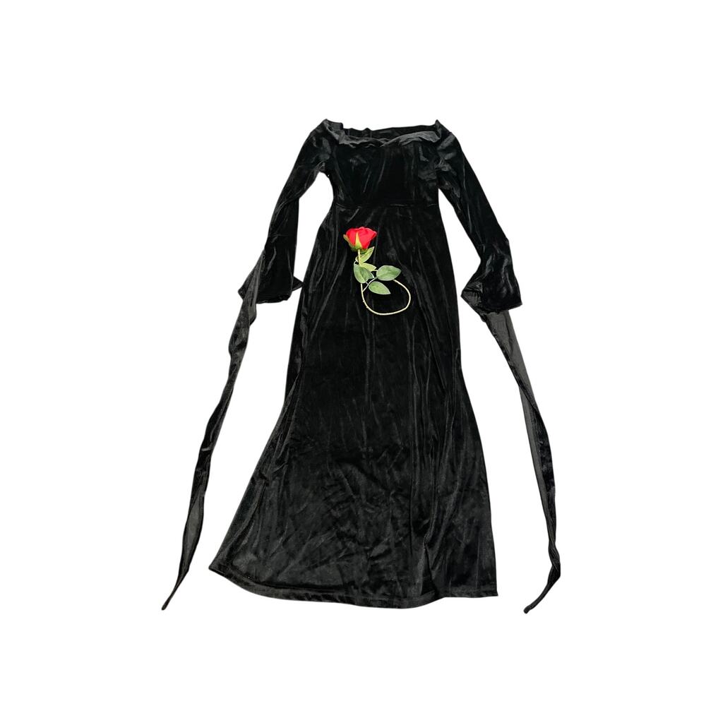 Addams Family Morticia Halloween Costume SZ S Gothic Velvet Gown Spooky Scary